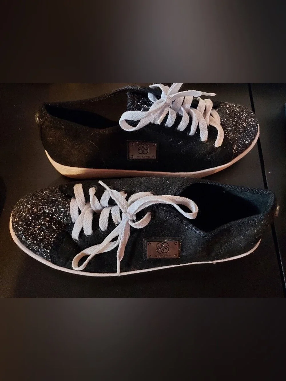Daisy Fuentes Black Glitter Sneakers with White Laces
